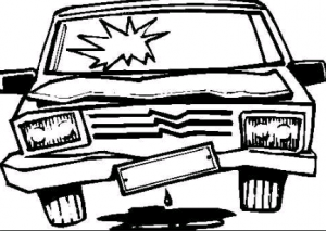 The picture shows a sketch of a car that has a broken screen and is in bad shape